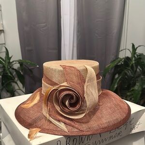 Chic Beige and Brown Hat with Rose Accent